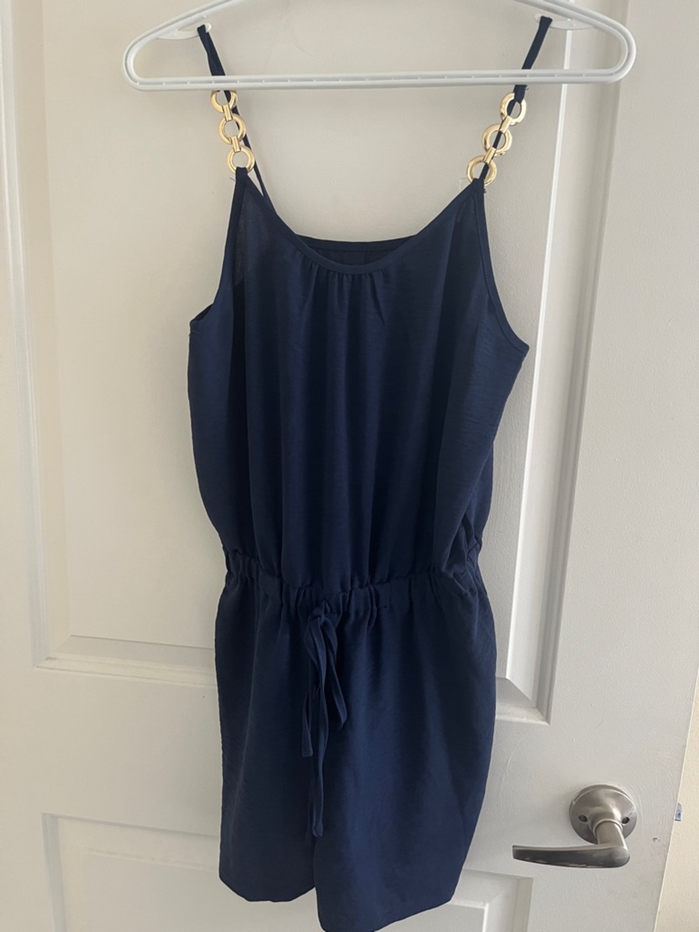 Navy Chain Strap Romper | Gold Chain Shoulder Straps | Women’s Size S